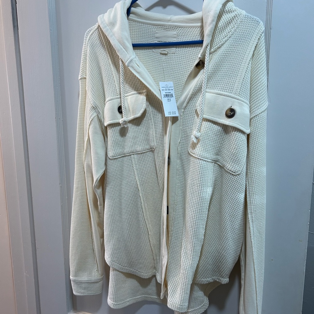 American Eagle Outfitters Cream Waffle Knit Jacket